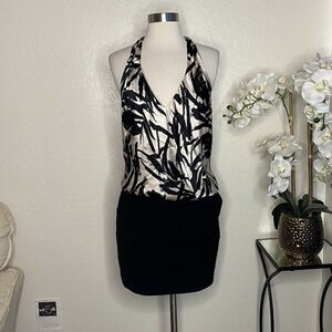 BLACK HALO NWT Sidney Black & Gold Halter Dress S